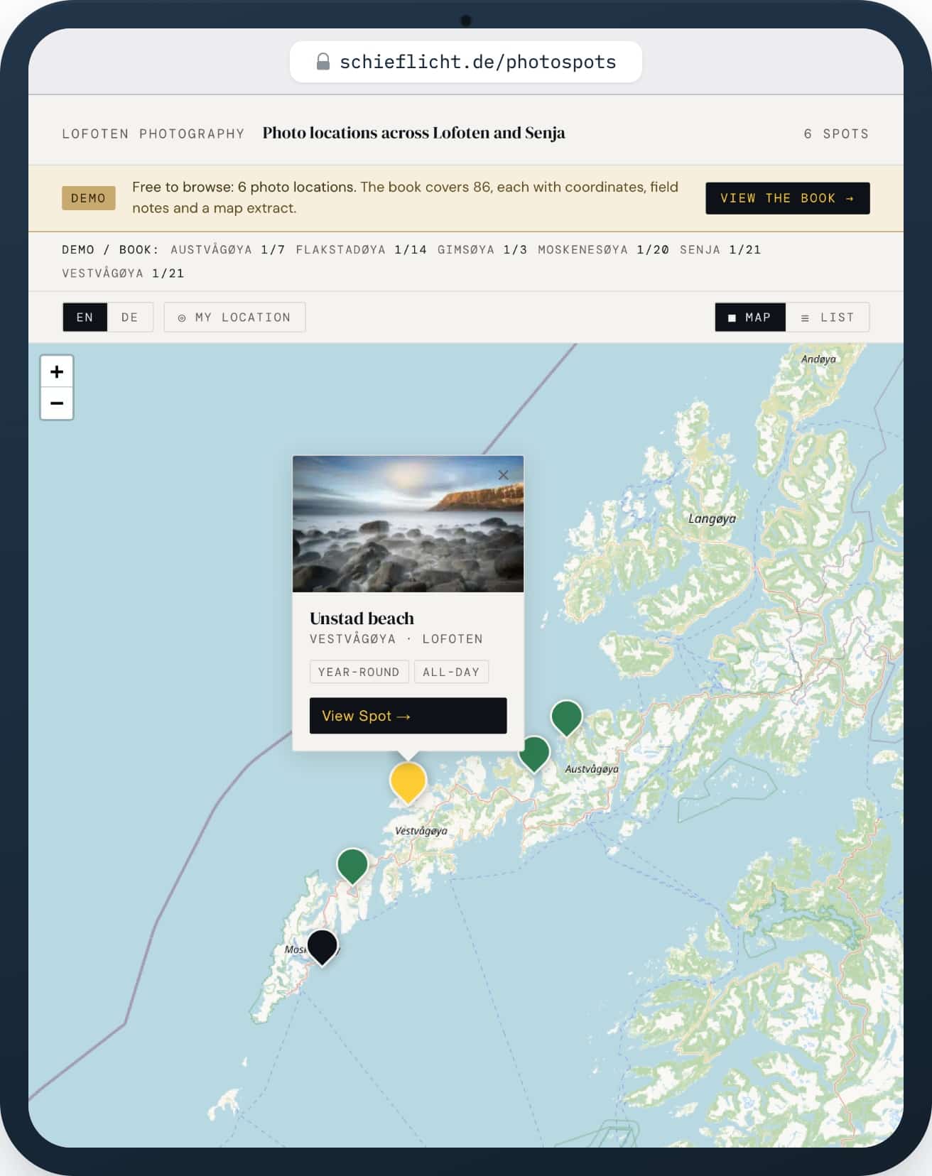 ipad-photospots-pin Lofoten Photography Demo-App – einzelner Spot